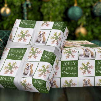 Dog Puppy Pet Photo Snowflake Green Christmas 