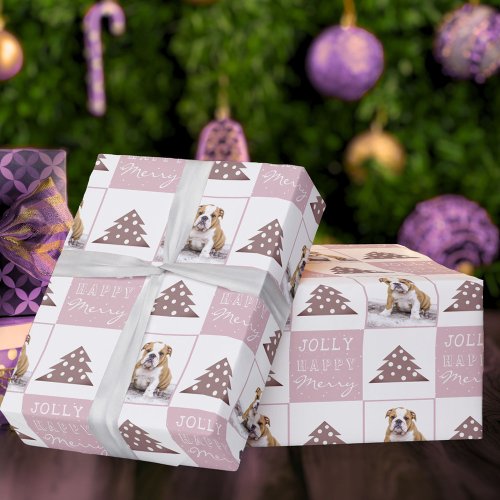 Dog Puppy Pet Pink Typography Christmas Tree Photo Wrapping Paper