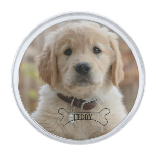 DOG PUPPY PHOTO NAME BONE BEST DOG MOM DAD TRENDY SILVER FINISH LAPEL PIN
