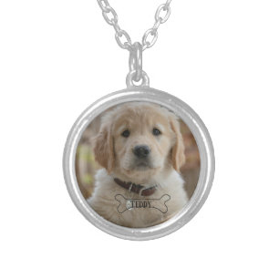 DOG PUPPY PHOTO NAME BONE BEST DOG MOM DAD TRENDY SILVER PLATED NECKLACE