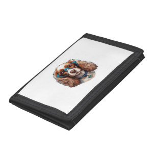 Dog Puppy Pooch Cute Funny Glasses Study Student Tri-fold Wallet