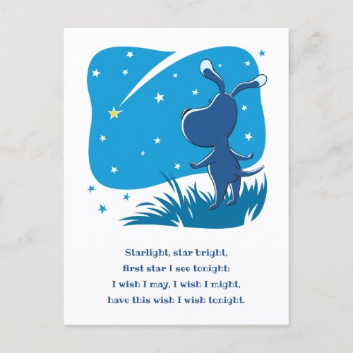 Dog Puppy Shooting Star Make Wish Night Blue Sky Postcard