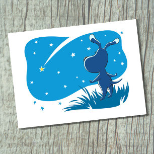 Dog Puppy Shooting Star Night Blue Starry Sky Postcard