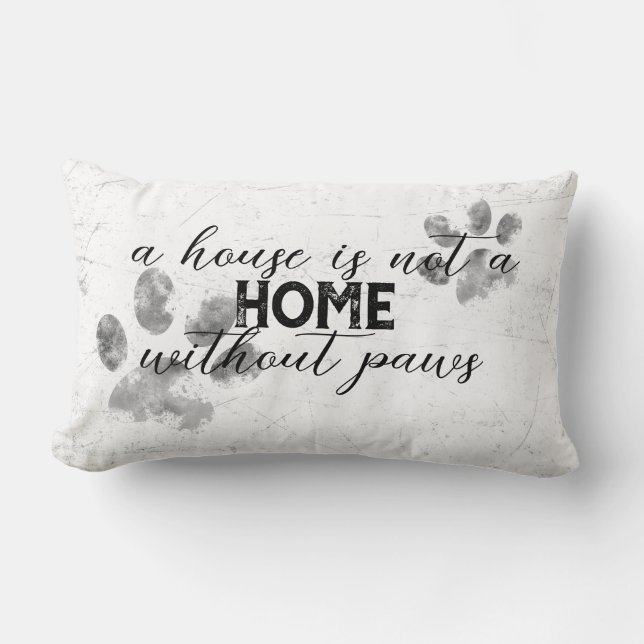 dog quote paw prints grunge gray and white  lumbar pillow (Front)