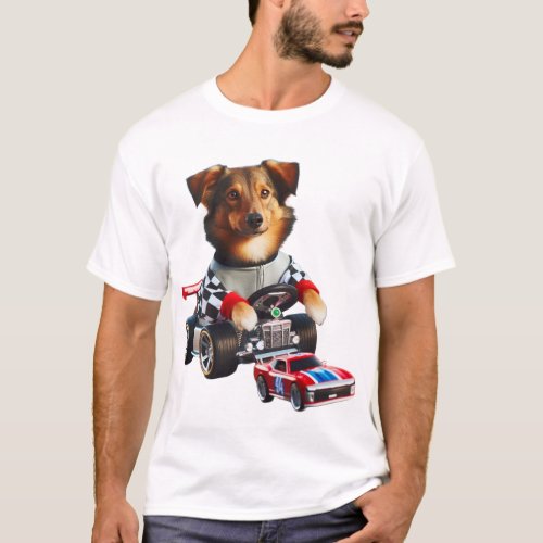 Dog Race Car Driver Zooming Around T_Shirt