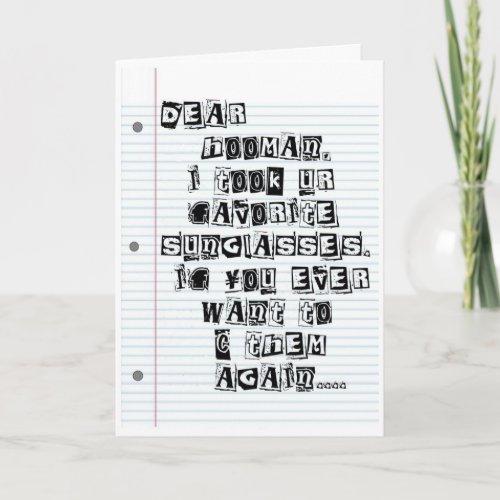 Dog Ransom Note for SunglassesChild Handwriting Card