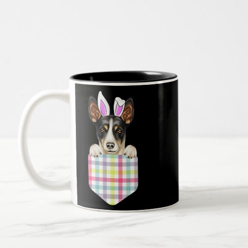 Dog Rat Terrier Easter Plaid Rat Terrier Bunny Dog Two_Tone Coffee Mug