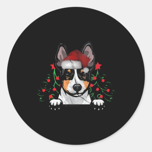 Dog Rat Terrier Funny Christmas Hat Rat Terrier 2 Classic Round Sticker