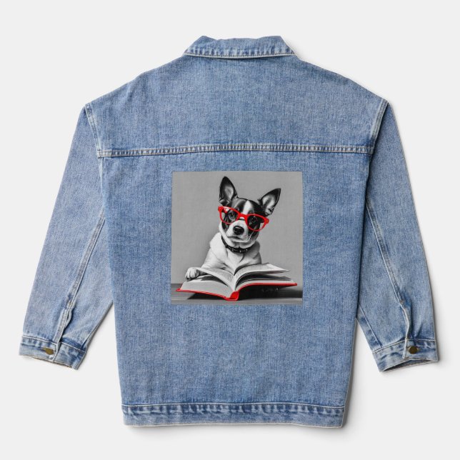 Dog Reading Book Denim Jacket (Back)