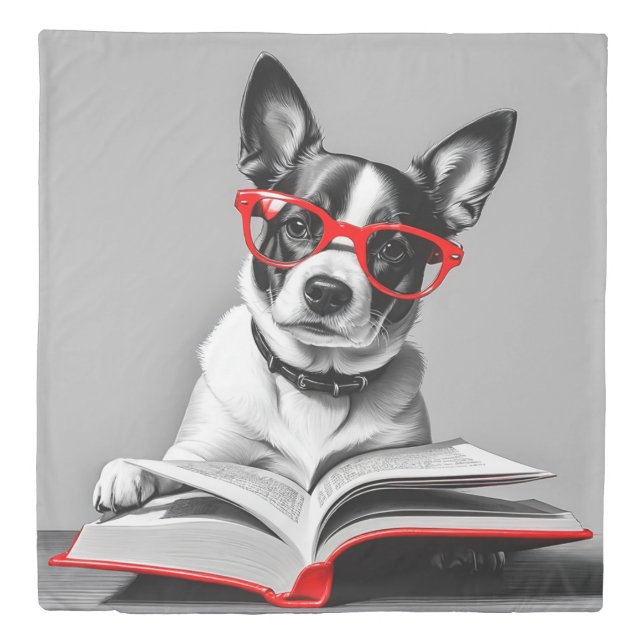 Dog Reading Book Duvet Cover (Front)
