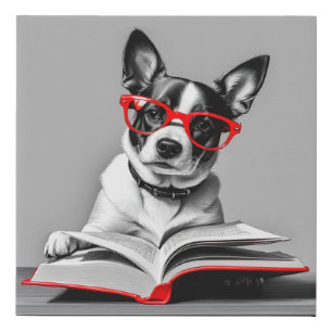 Dog Reading Book Faux Canvas Print