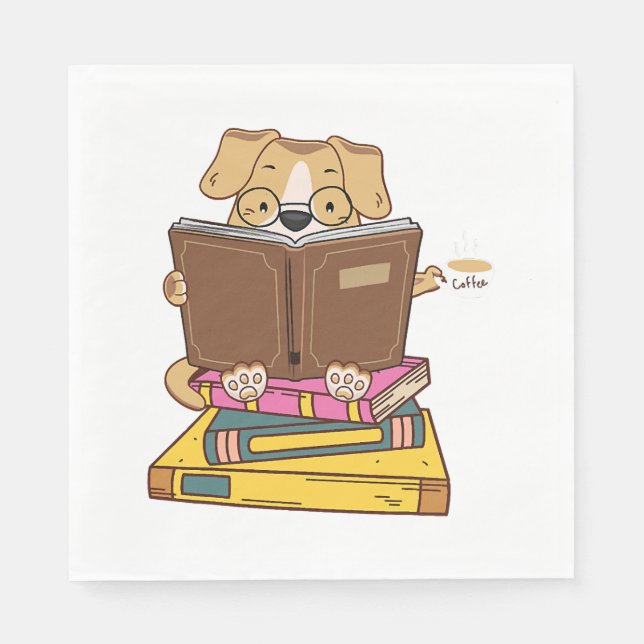 Dog Reading Book Funny Dog Book Lovers Napkins (Front)