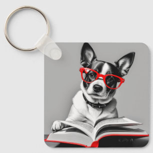 Dog Reading Book Keychain