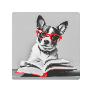 Dog Reading Book Metal Print