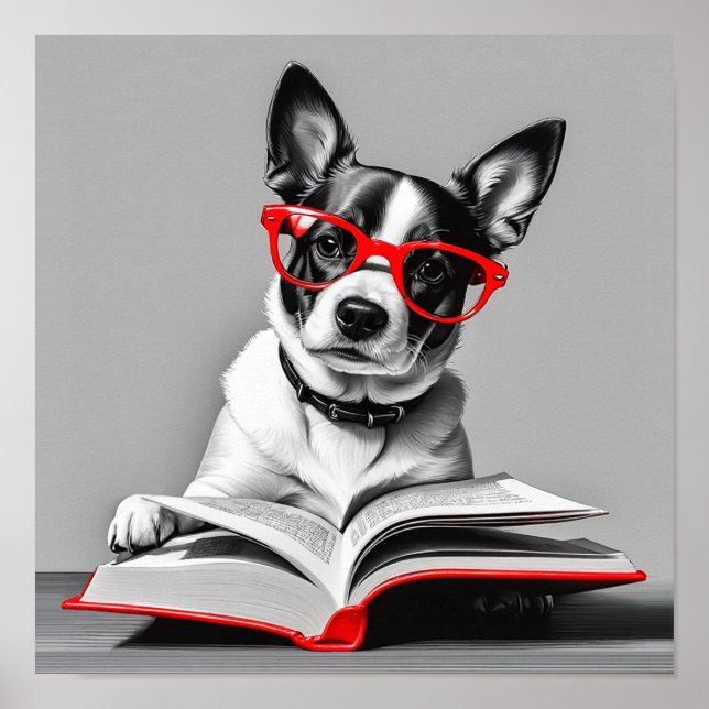 Dog Reading Book Poster (Front)