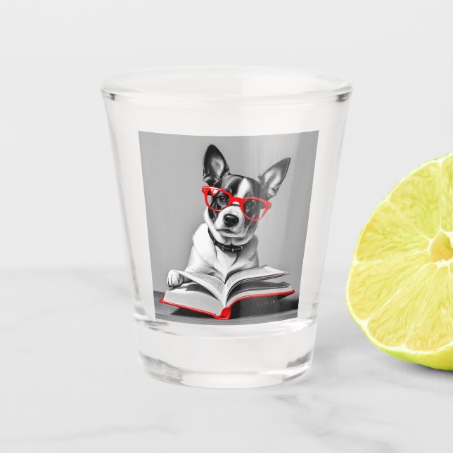 Dog Reading Book Shot Glass (Front)