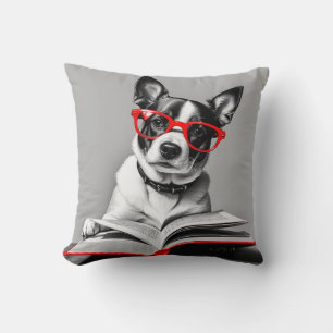 Dog Reading Book Throw Pillow