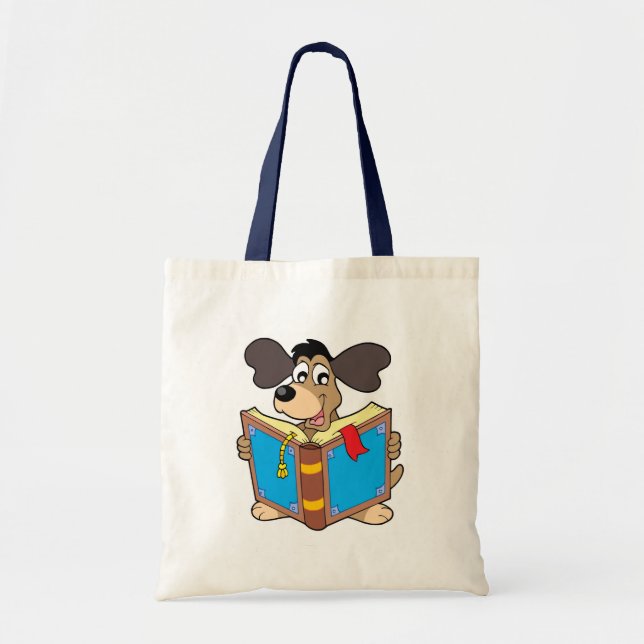 Dog reading book tote bag (Front)