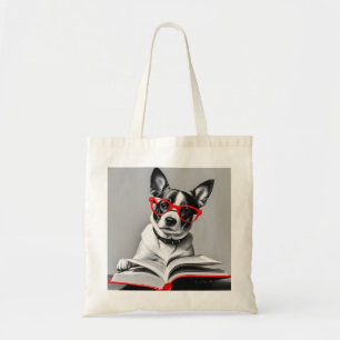 Dog Reading Book Tote Bag