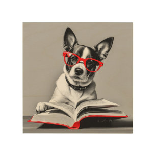 Dog Reading Book Wood Wall Art