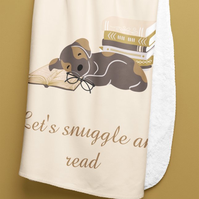 Dog Reading Books Cozy Book Themed  Sherpa Blanket (Kids Reading Books Animal Themed Back to School Book Club Blanket)