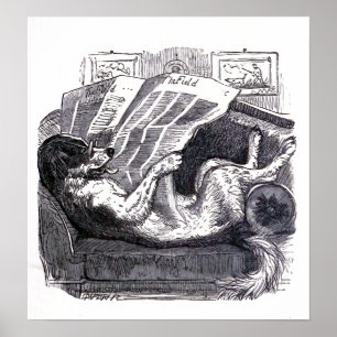 "Dog Reading Newspaper" Vintage Illustration Poster