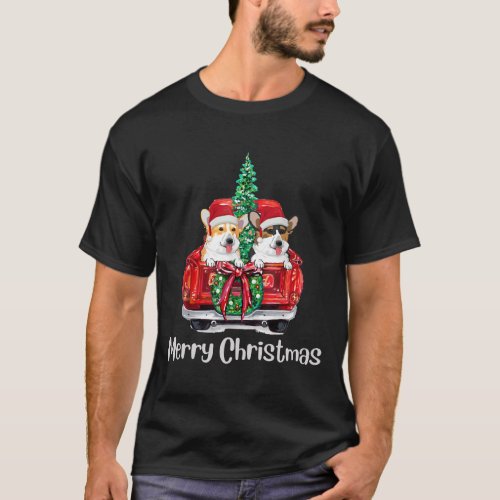 Dog  Red Truck Christmas Pajama For Corgi Owners T_Shirt