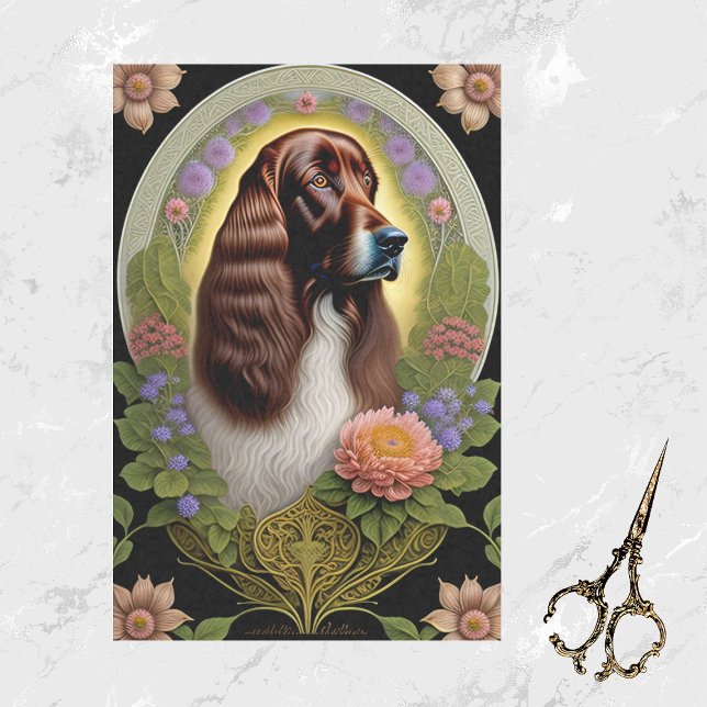 Dog Red White Setter Floral Artwork Tissue Paper (Creator Uploaded)