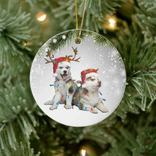 Dog Reindee Siberian Husky icee chuksha puppy pet  Ceramic Ornament