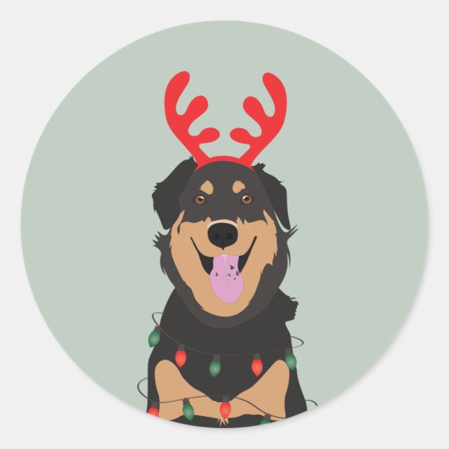 Dog Reindeer Happy Pawlidays Classic Round Sticker (Front)