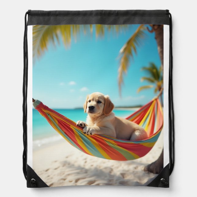 Dog Relaxing in Hammock Drawstring Bag (Front)