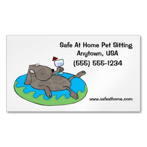 Dog Relaxing on Pool Float Cocktail Turquoise  Business Card Magnet