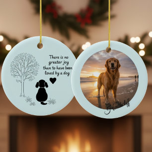 Dog Remembrance Photo Quote Blue Rescue Ceramic Ornament