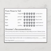 Dog Report Card for Dog Groomers (Back)