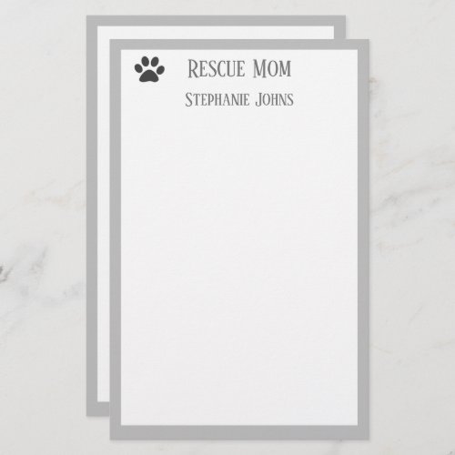 Dog Rescue Mom Dad Parent Pet Grey Custom Name Stationery