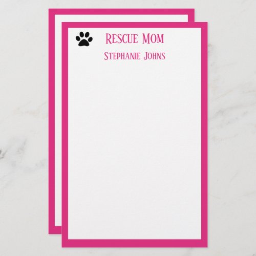 Dog Rescue Mom Pet Parent Pink Custom Name Cute Stationery