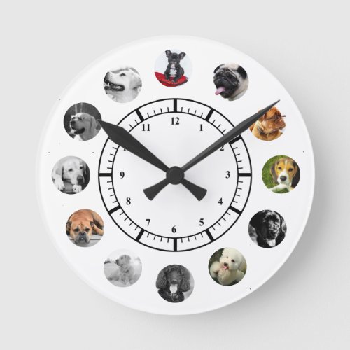 DOG Rescue Shelter Rehoming 12 PHOTO Collage Round Clock