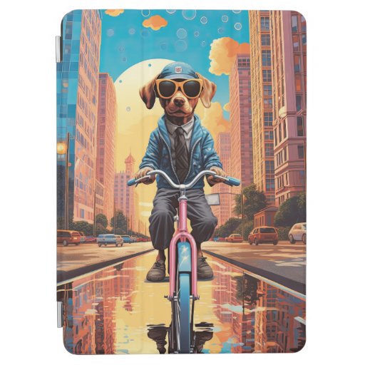 Dog Riding a Bicycle in the City iPad Air Cover