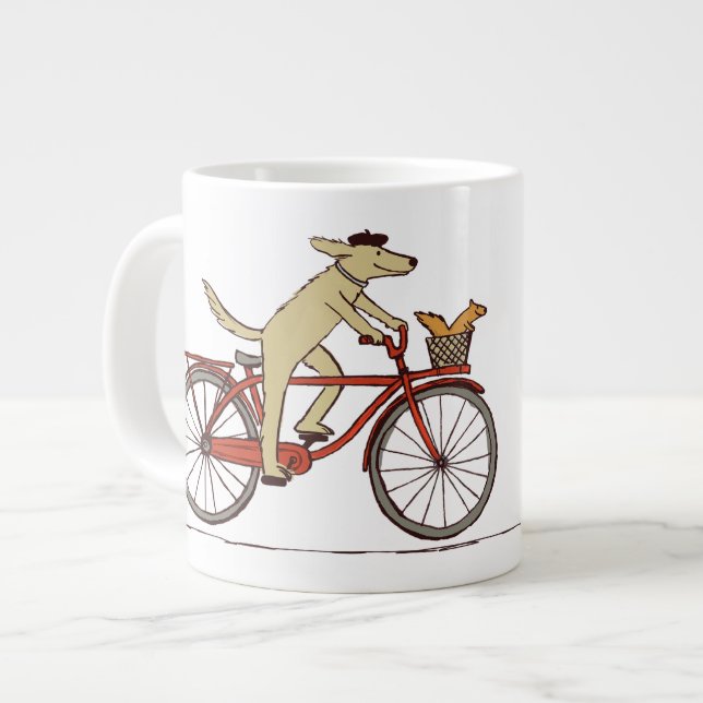 Dog Riding Bicycle with Squirrel - Fun Animal Art Giant Coffee Mug (Front Left)
