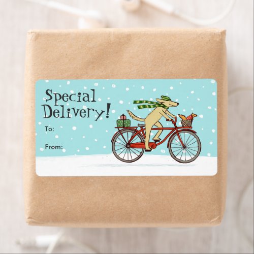 Dog Riding Bicycle with Squirrel Holiday Gift Tags