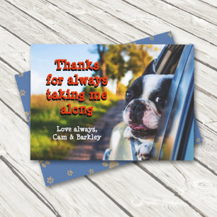 Dog Riding in Car Thanks Love Greeting card