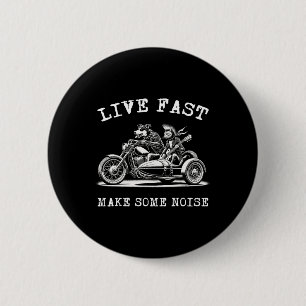 Dog Riding Motorcycle And Cat Playing Guitar Punk Button