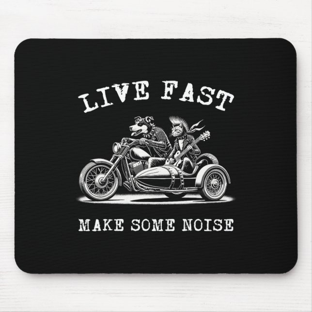 Dog Riding Motorcycle And Cat Playing Guitar Punk  Mouse Pad (Front)