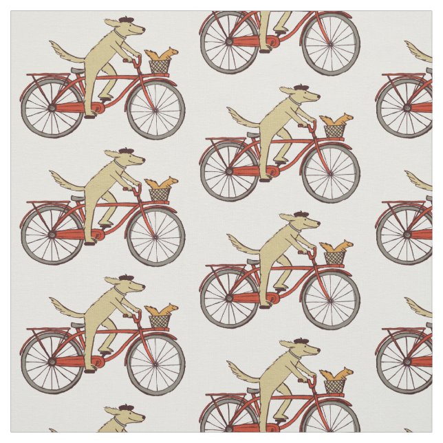 Dog Riding Red Bike with Happy Squirrel Patterned Fabric (Swatch)