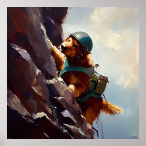 Dog Rock Climbing Poster