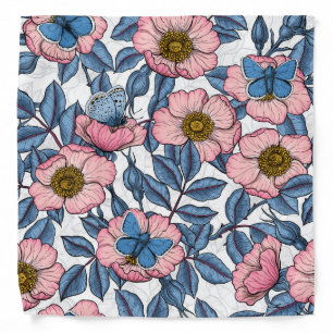 Dog rose and butterflies bandana