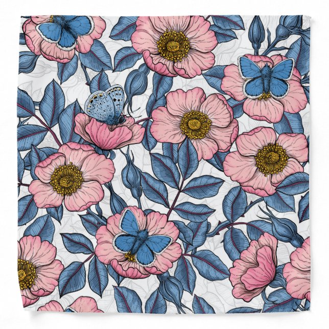Dog rose and butterflies bandana (Front)