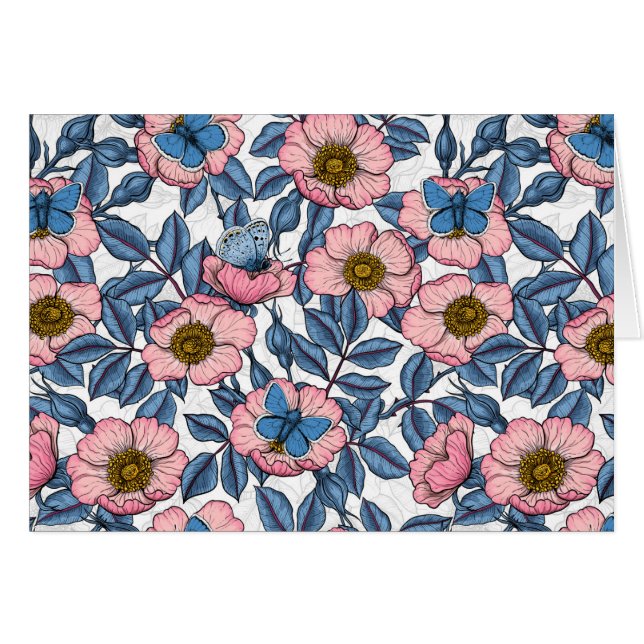 Dog rose and butterflies cards (Front Horizontal)
