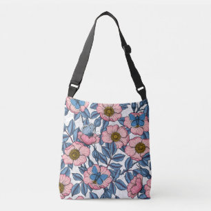 Dog rose and butterflies crossbody bag
