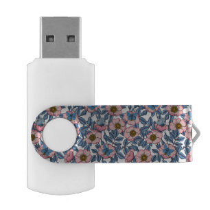 Dog rose and butterflies flash drive